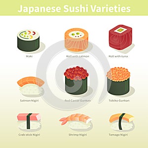 Japanese Sushi Types illustration.