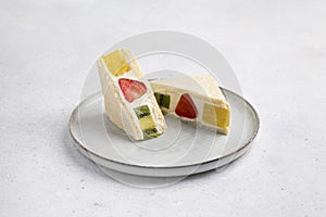 Japanese sweet fruits sandwich with strawberry, pineapple and kiwi