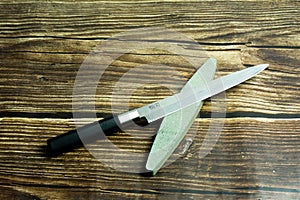 Japanese table knife and whetstone