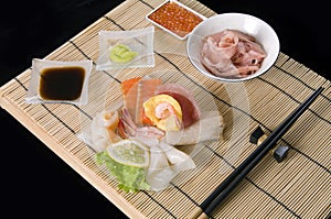 Japanese table with seafood