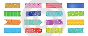 Japanese tape washi, cute masking paper, colorful vector scotch, scrapbook pattern, decoration frame with color texture, craft