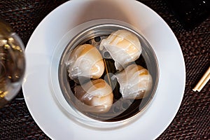 Japanese tasty dumplings siumai in steamers