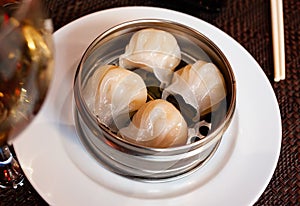 Japanese tasty dumplings siumai in steamers