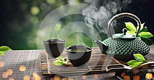 Japanese Tea - Hot Teapot And Teacups