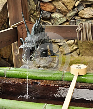 Japanese temple dragon water fountain