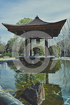 Japanese temple in the Jardin de La Vega in Alcobendas.