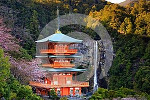 Japanese temple and Waterfall