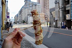 Japanese tempura as street food in Osaka