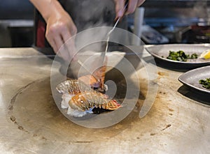 Japanese teppanyaki with lobster tail