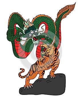 Japanese tiger and dragon tattoo design vector for sticker.