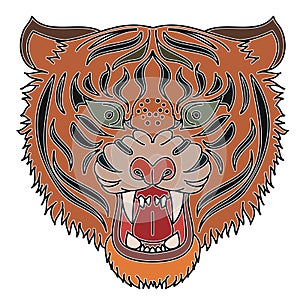 Japanese tiger head tattoo design vector for sticker.