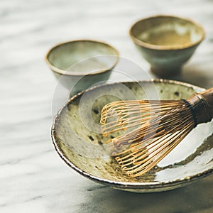 Japanese tools and bowls for brewing matcha green tea