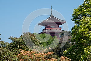 Japanese Tower or Pagoda in the grounds of the Castle of Laeken, Brussels, the home of the Belgian royal family.