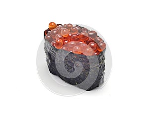 Japanese tradition food sushi Ikura, Gunkan sushi or salmon roe on japan rice rap by Seaweed