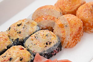 Japanese traditional foods rolls and sushi.