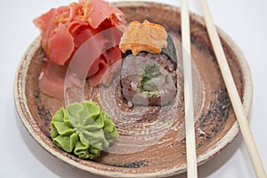 Japanese traditional foods rolls and sushi.