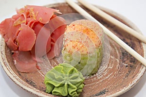 Japanese traditional foods rolls and sushi.