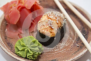 Japanese traditional foods rolls and sushi.