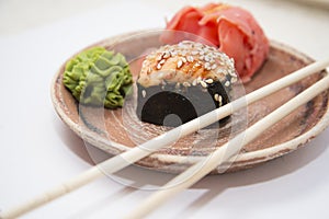 Japanese traditional foods rolls and sushi.