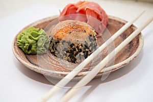 Japanese traditional foods rolls and sushi.