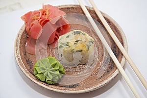 Japanese traditional foods rolls and sushi.