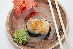 Japanese traditional foods rolls and sushi.