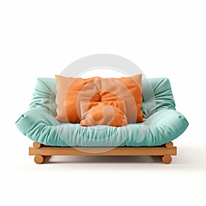 Japanese Traditional Futon Bed With Blue And Orange Pillows