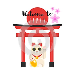 Japanese traditional gate with Lucky Cat