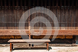 Japanese traditional house and bench at Uchiko town in Ehime, Shikoku, Japan photo