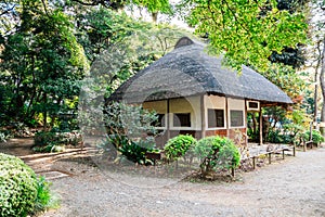 Japanese traditional house at Koishikawa Korakuen Garden in Tokyo, Japan