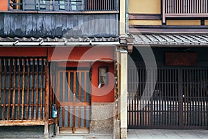 Japanese traditional house at Pontocho old restaurant street in Kyoto, Japan