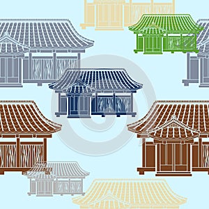 Japanese Traditional House Vector Illustration Seamless Pattern
