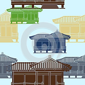 Japanese Traditional House Vector Illustration Seamless Pattern