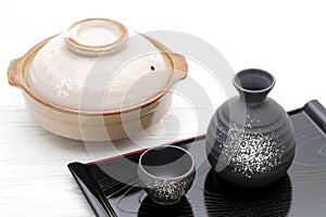 Japanese traditional sake cup and bottle