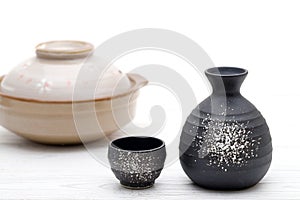 Japanese traditional sake cup and bottle