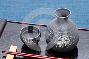 Japanese sake cup and bottle