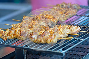 Japanese traditional yakitori, chicken grilled as the famous