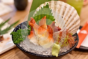 Japanese traditionally food, Delicious fresh sashimi seafood. photo