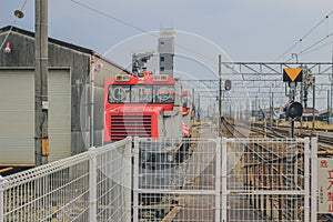 a japanese train on snow track, japan 30 Oct 2013