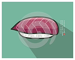 Japanese Tuna Nigiri Sushi. English text like of Japanese characters. Rice with a fresh piece of fish.