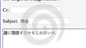 Japanese. Typing Introduction Greeting Beginning Email To Whom It May Concern in Online Box. Start Type Professional E-mail