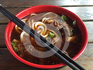 Japanese Udon Beef Soup with its large worm like noodles, tender meat and delicious broth. A very popular dish in China.