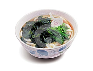 Japanese udon noodle soup with vegetables