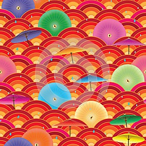 Japanese umbrella half circle seamless pattern