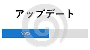 Japanese. Updating Progress Bar Until Completed on Online Web Page. Device Screen View of Software Update Loading Data and Files.