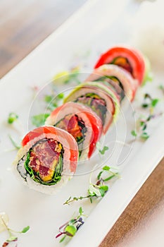 Japanese uramaki sushi roll. photo