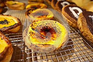 Japanese vanilla tarts in bakery