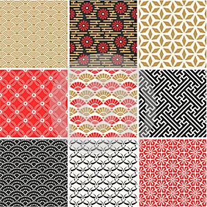 Japanese vector seamless patterns set