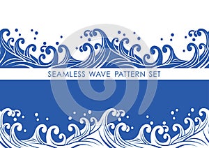 Japanese Vintage Seamless Wave Patterns Set, Vector Illustration.