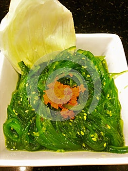 Japanese Wakame Seaweed Salad.Healthy vegetarians. photo